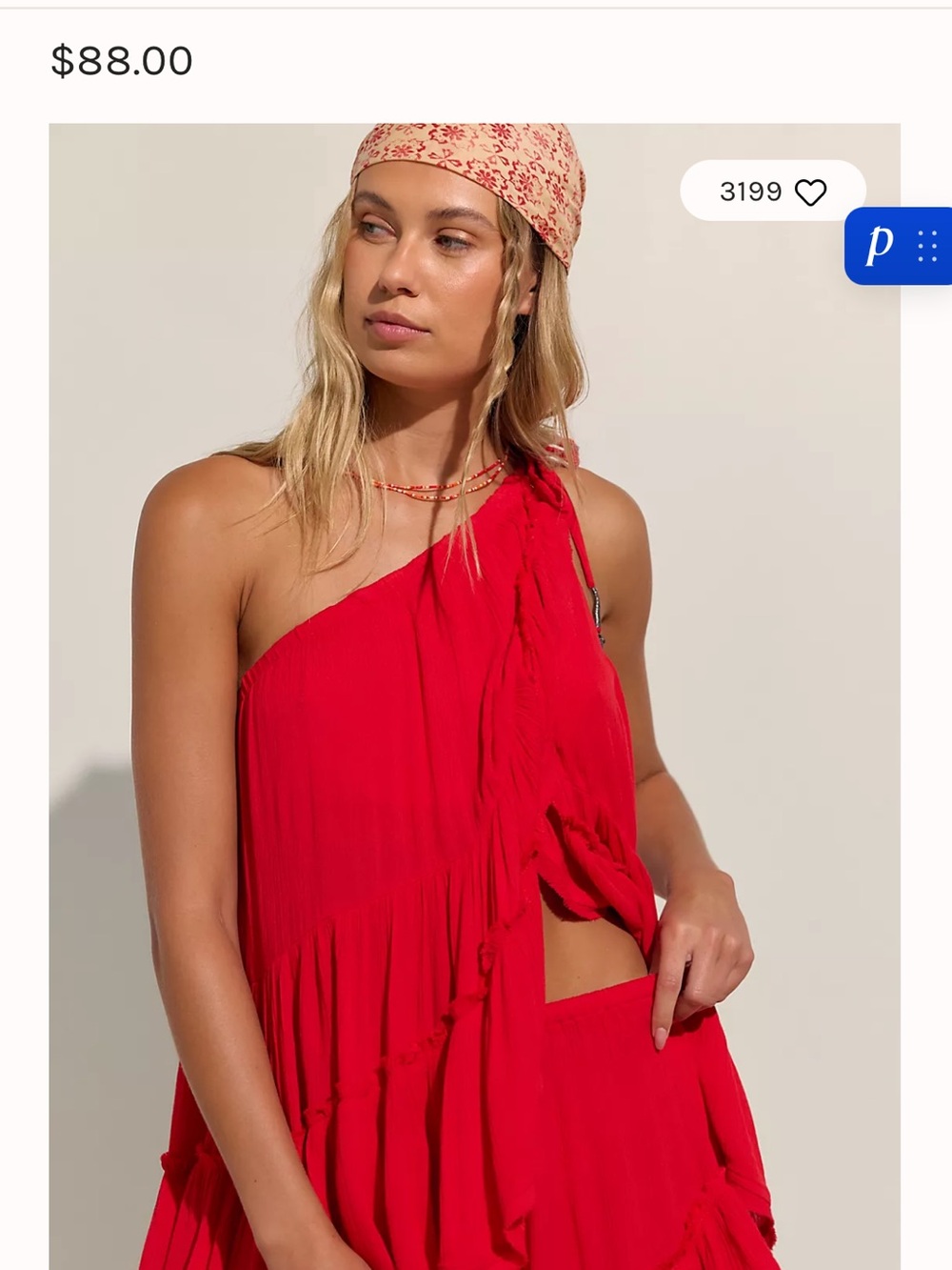 One-Shoulder Red Ruffle set worn 1x - Picture 3 of 4